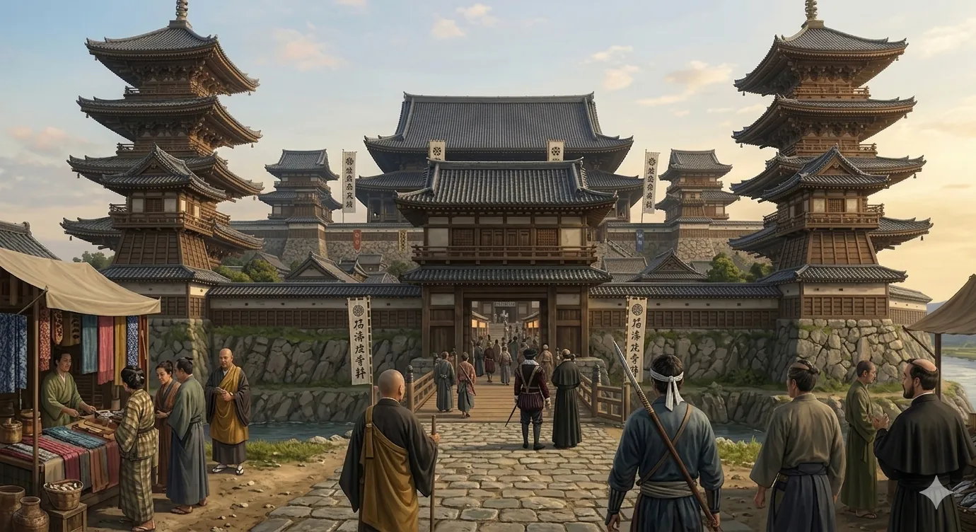 The former site of Ishiyama Hongan-ji beneath modern Osaka Castle